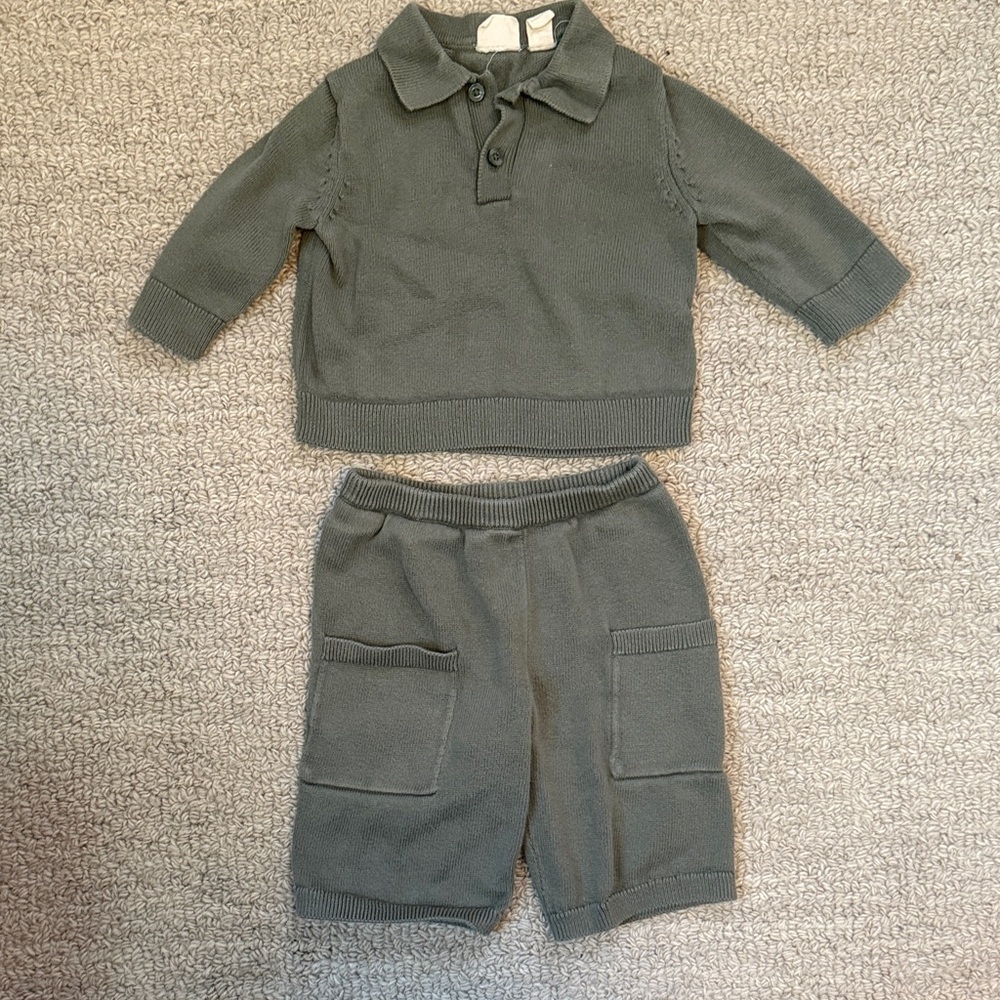 GAP Olive Green Knit Polo & pants Set